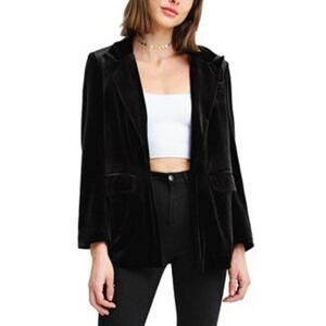 Women Black Velvet Blazer Jacket S Classic Career Holiday Cocktail Minimalist